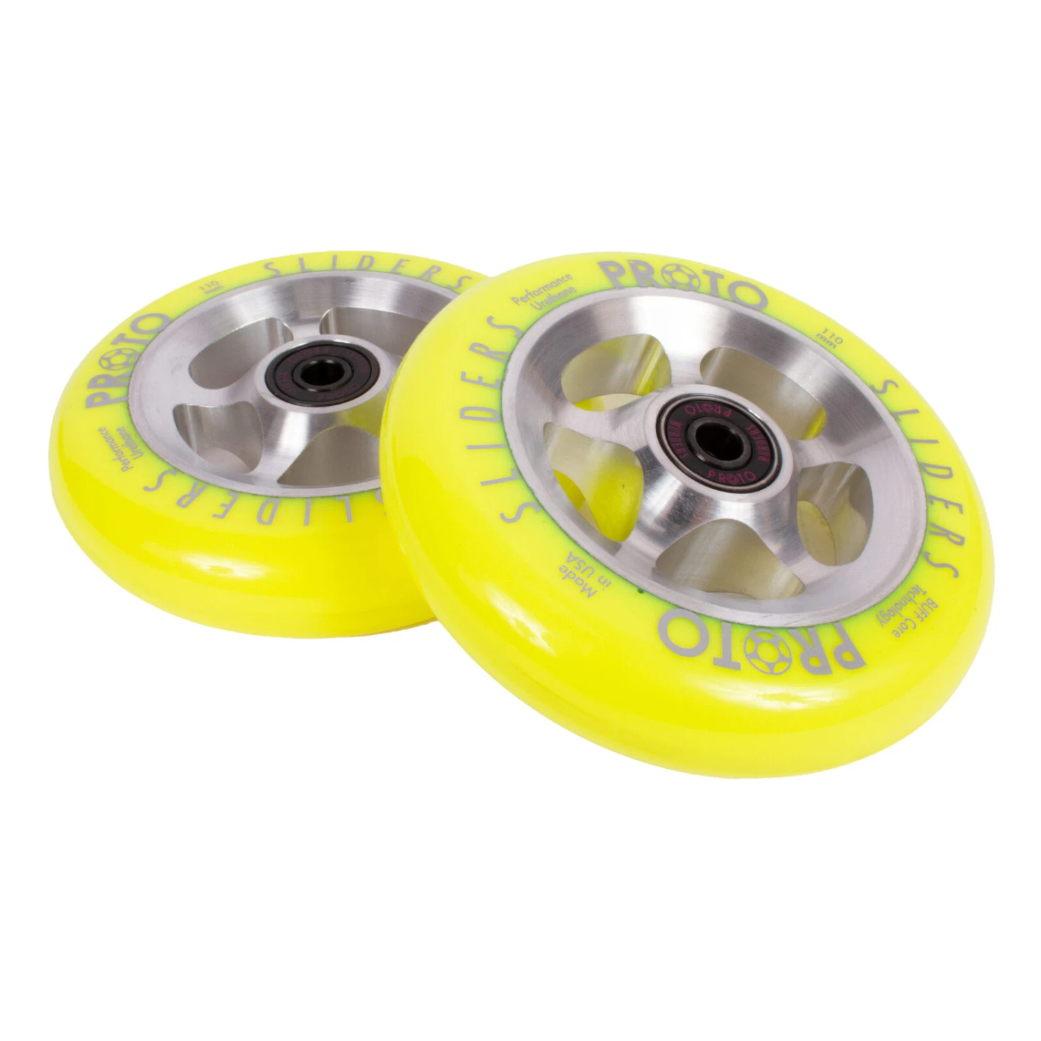 PROTO Wheels StarBright Sliders 110mm Neon Yellow On Raw 3 PROTO Wheels StarBright Sliders 110mm Neon Yellow On Raw